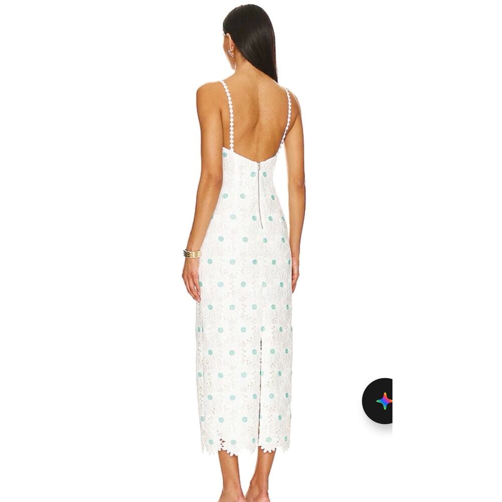 SAYLOR White Calibria Midi Dress w/ Mint Blue Daisy Flowers & Daisy Straps - Picture 6 of 12